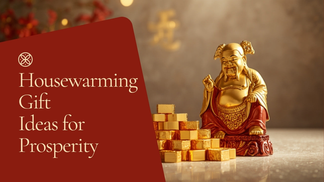 Chinese gold ingots and wealth god display set for a new home