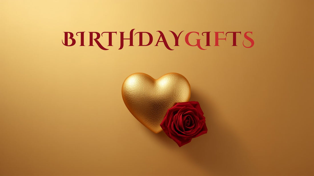 Festive Chinese-inspired birthday gift with gold heart ornament and rose bouquet