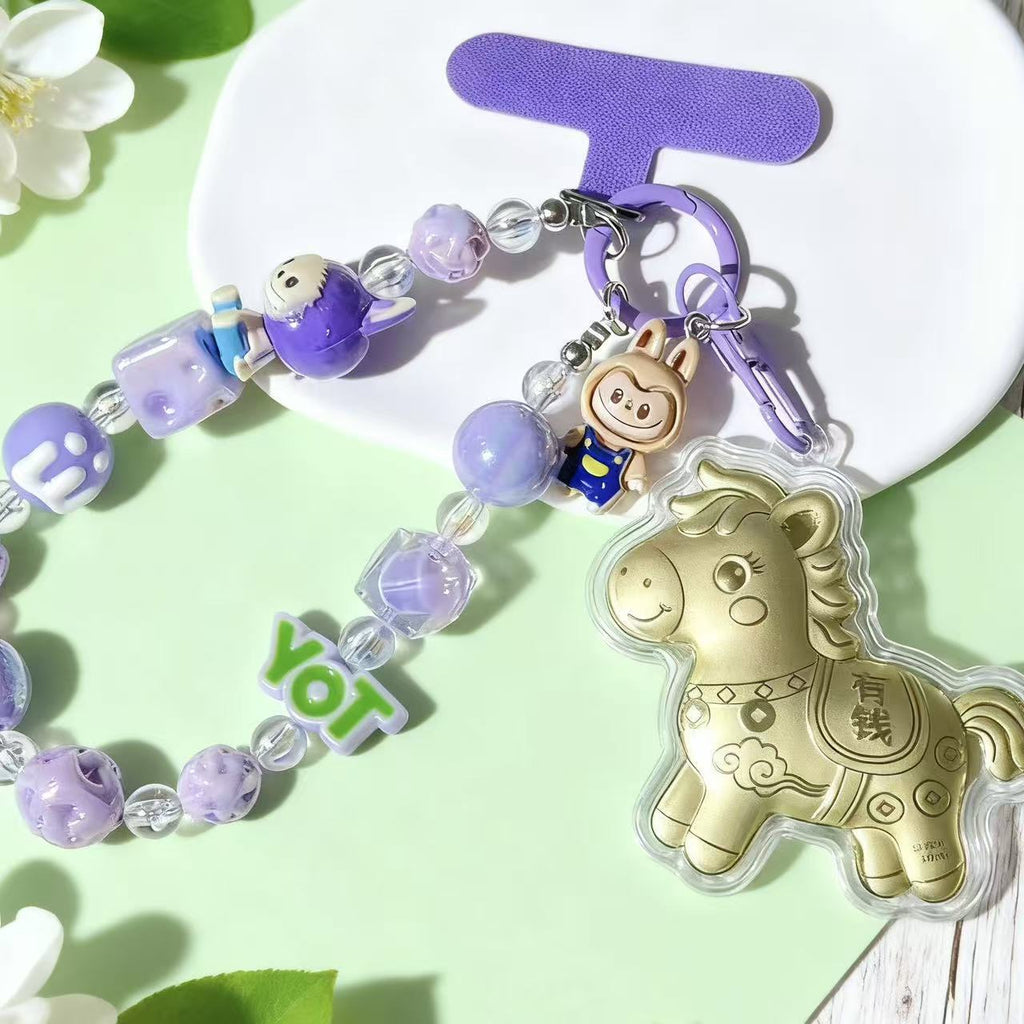 Gold Foil Lucky Horse Keychain Wealth Prosperity Cute Pony