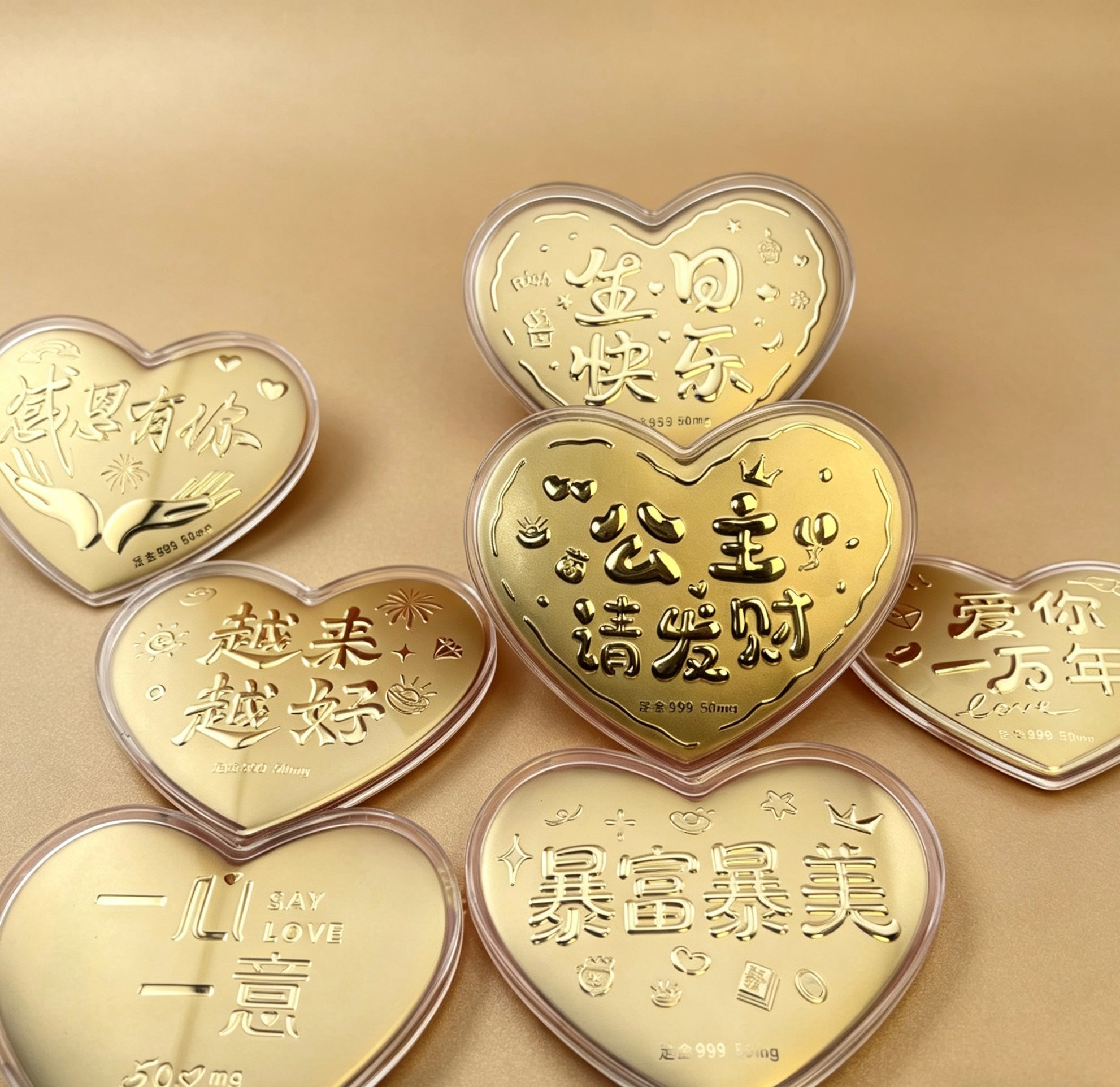 Gold Foil Heart Shape Blessing Romantic Gift with Gift Box