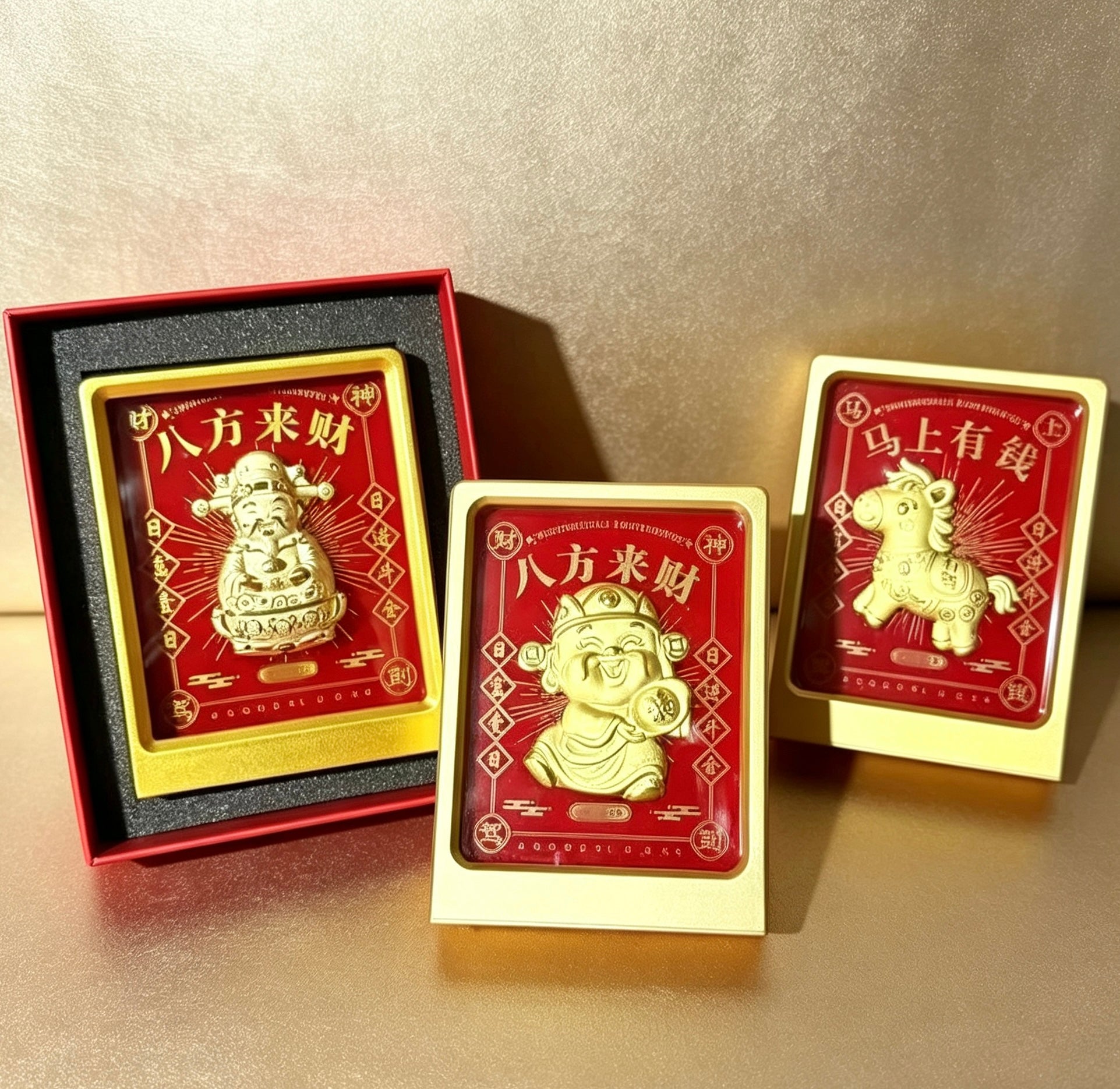 Gold Foil Lucky Wealth Feng Shui Desktop Decoration Display Gift Set