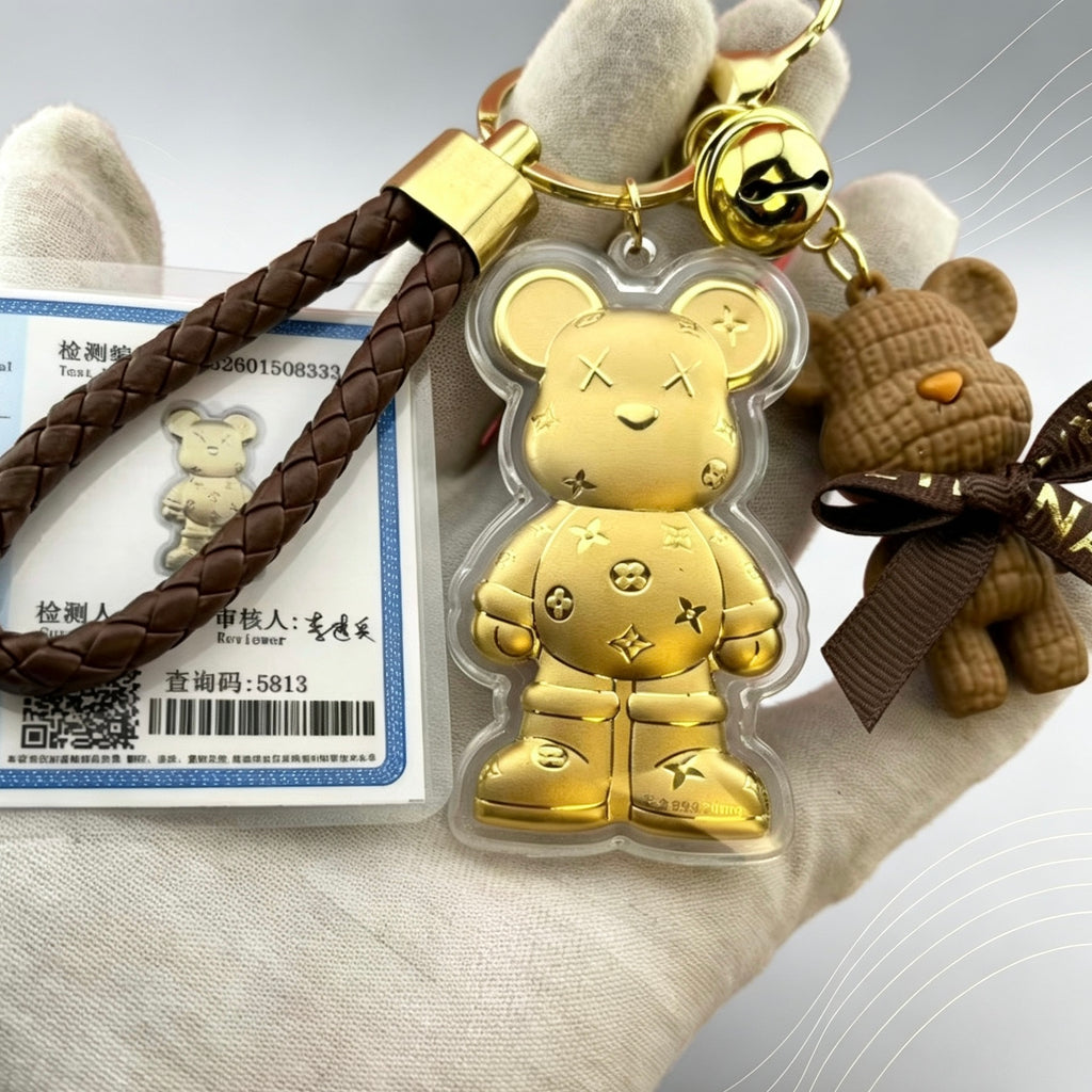 Gold Foil Kawaii Bear Charm Cute Keychain with Gift Box