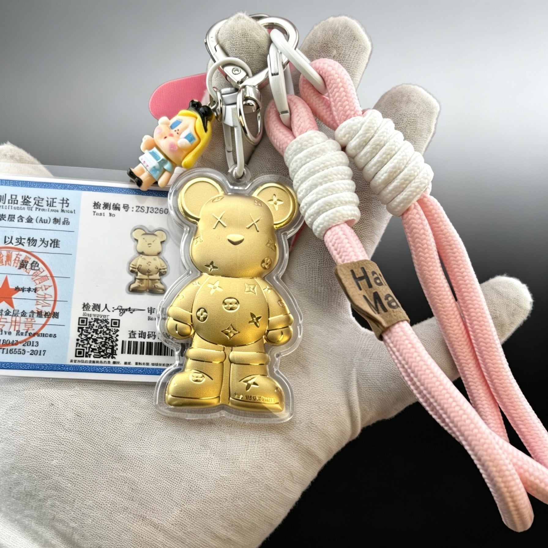 Gold Foil Kawaii Bear Charm Cute Keychain with Gift Box