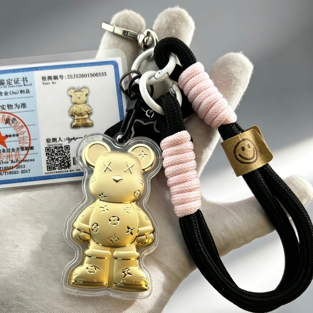 Gold Foil Kawaii Bear Charm Cute Keychain with Gift Box
