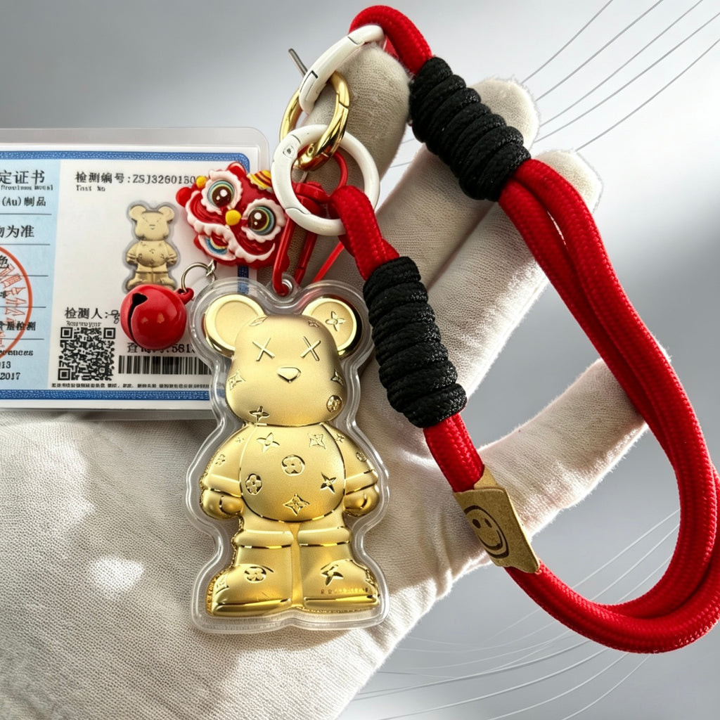 Gold Foil Kawaii Bear Charm Cute Keychain with Gift Box