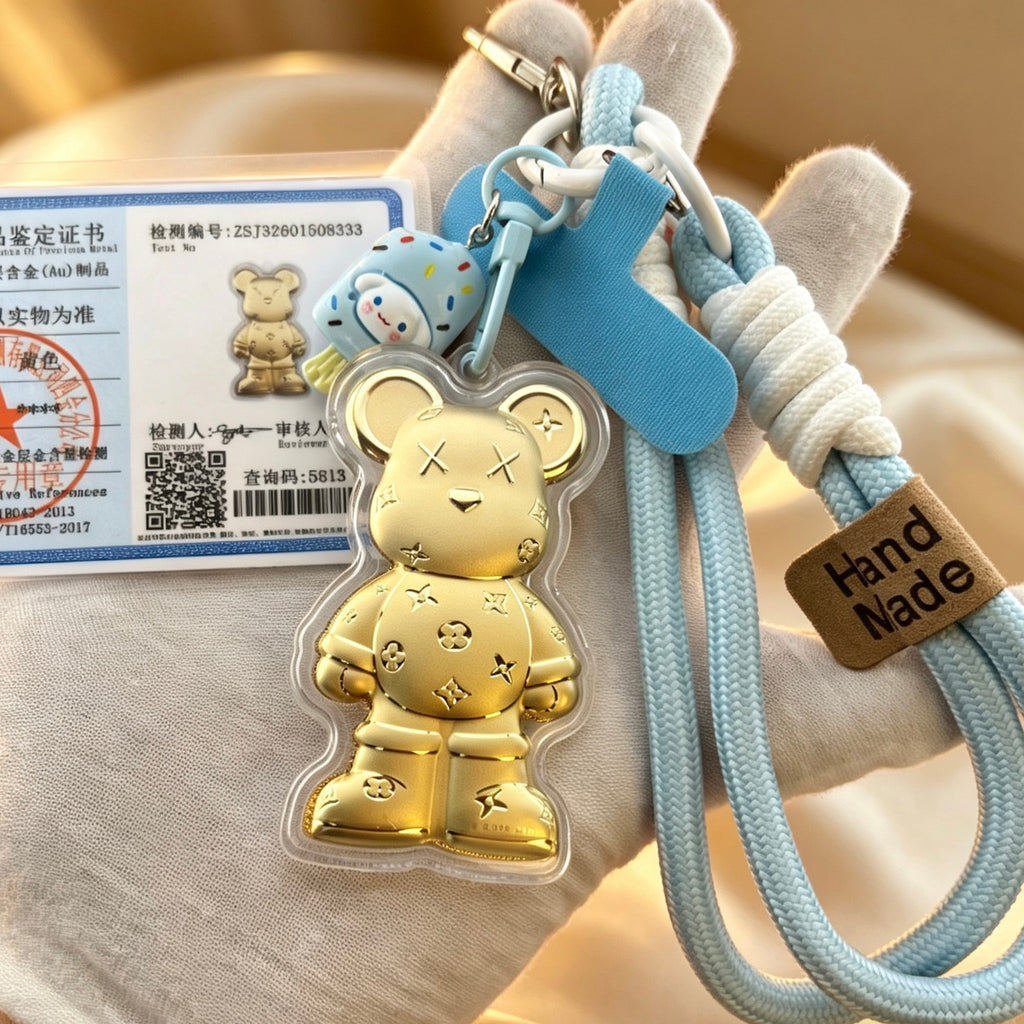 Gold Foil Kawaii Bear Charm Cute Keychain with Gift Box