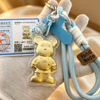 Gold Foil Kawaii Bear Charm Cute Keychain with Gift Box