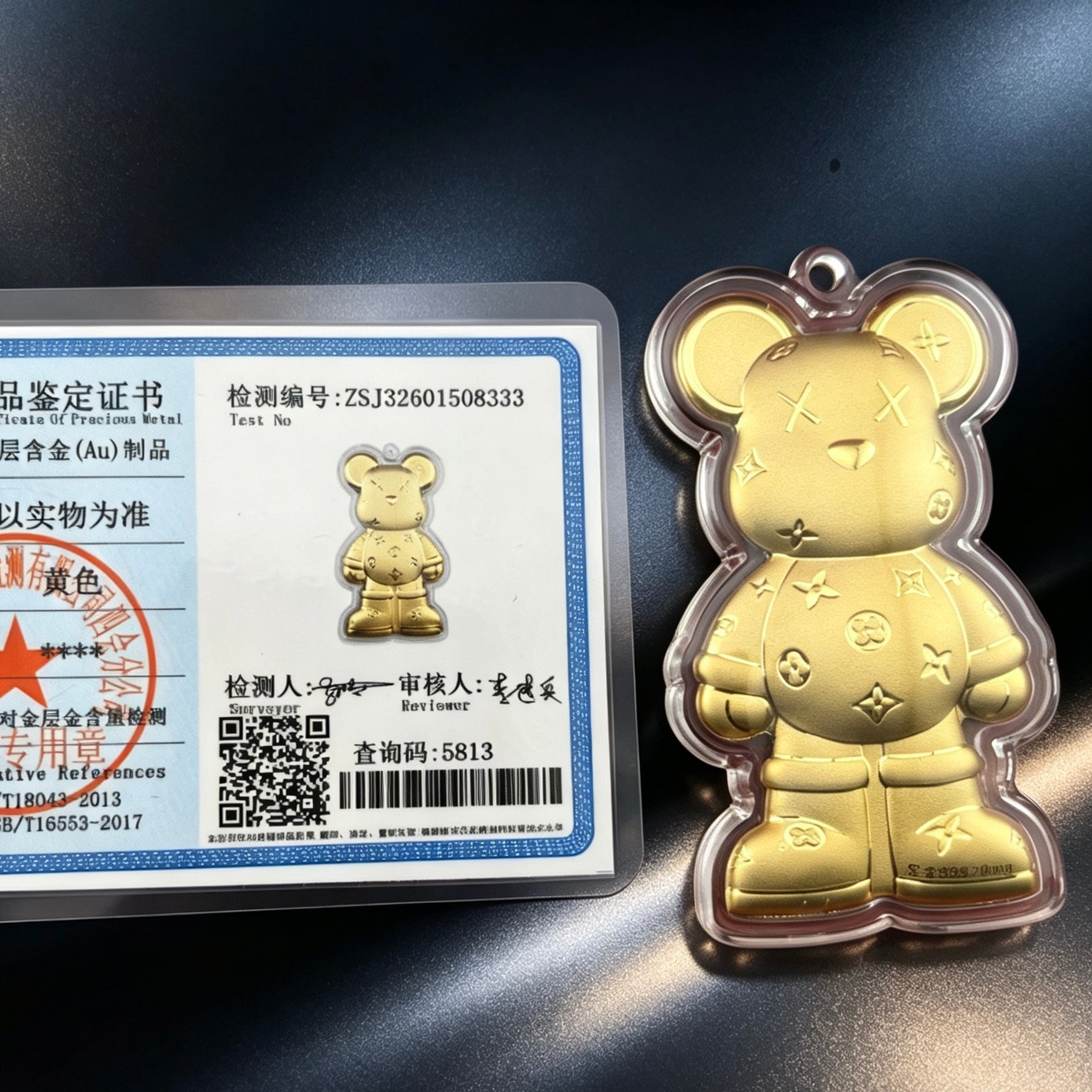 Gold Foil Kawaii Bear Charm Cute Keychain with Gift Box