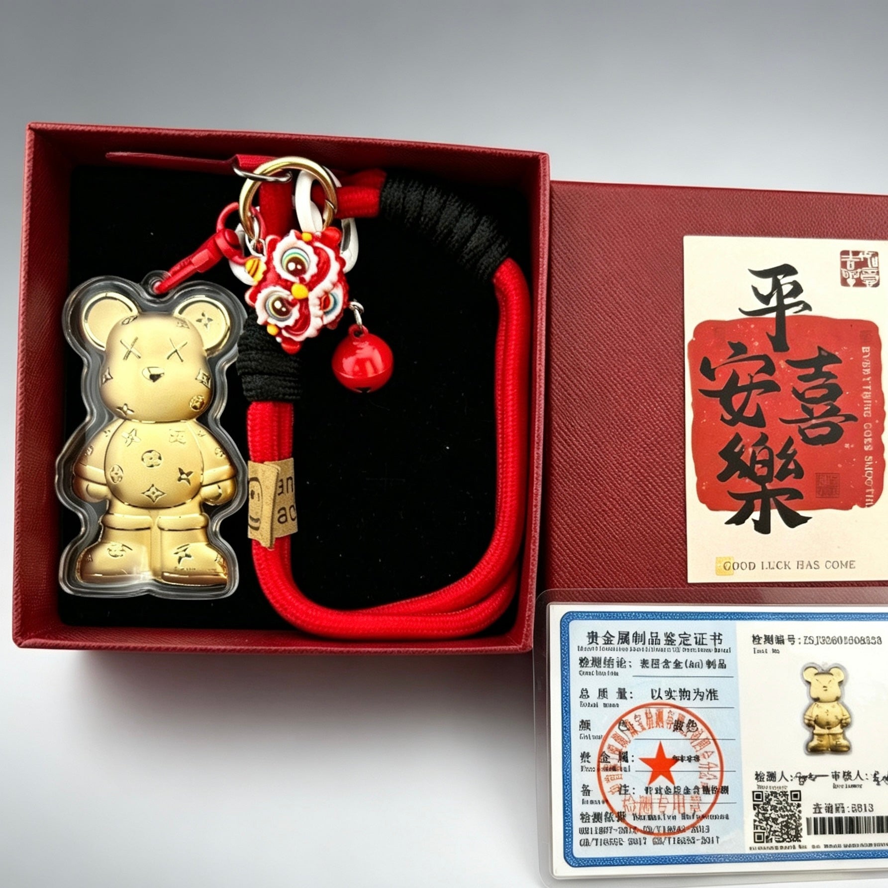 Gold Foil Kawaii Bear Charm Cute Keychain with Gift Box