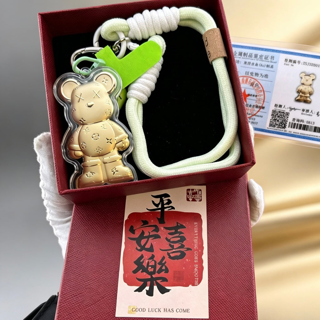 Gold Foil Kawaii Bear Charm Cute Keychain with Gift Box