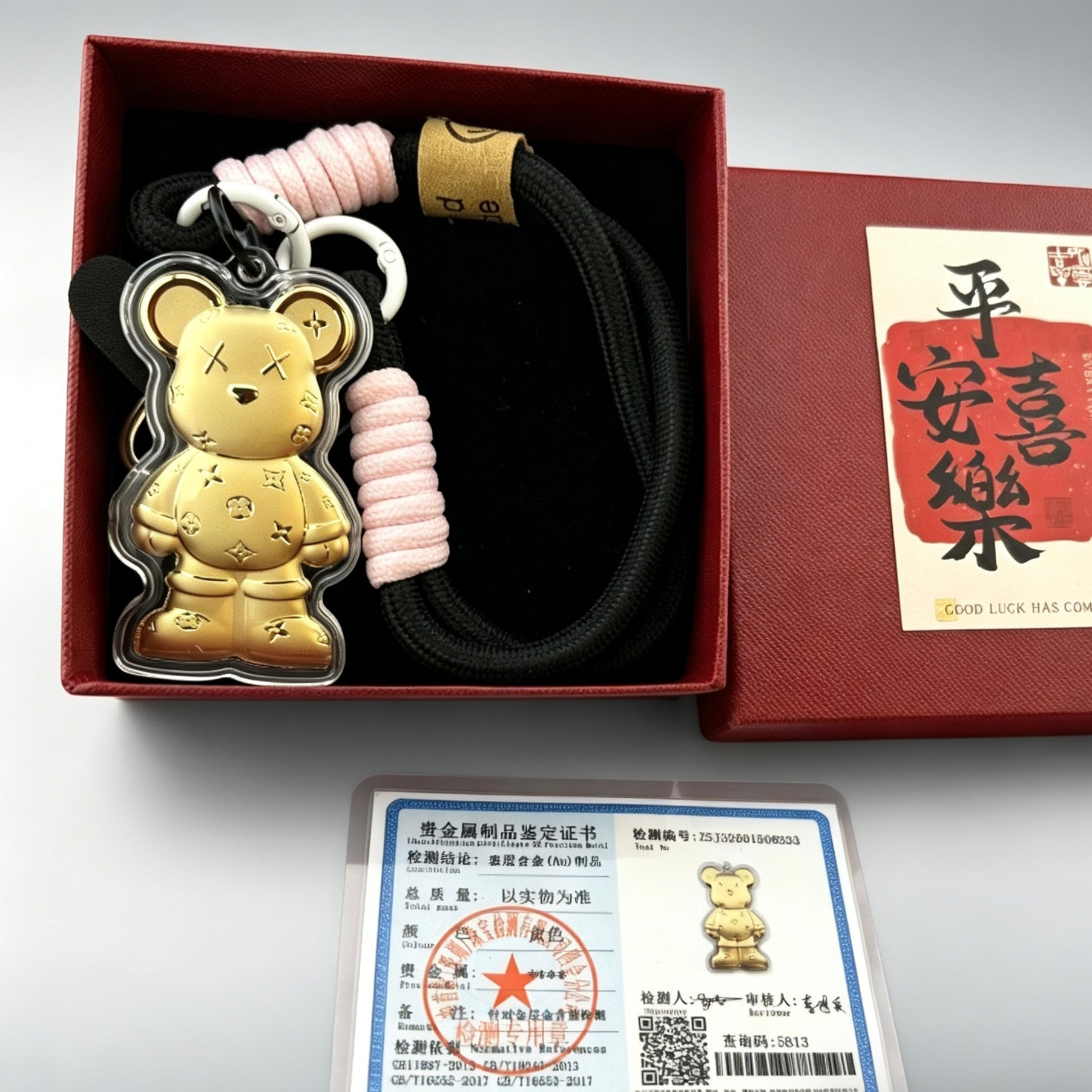 Gold Foil Kawaii Bear Charm Cute Keychain with Gift Box