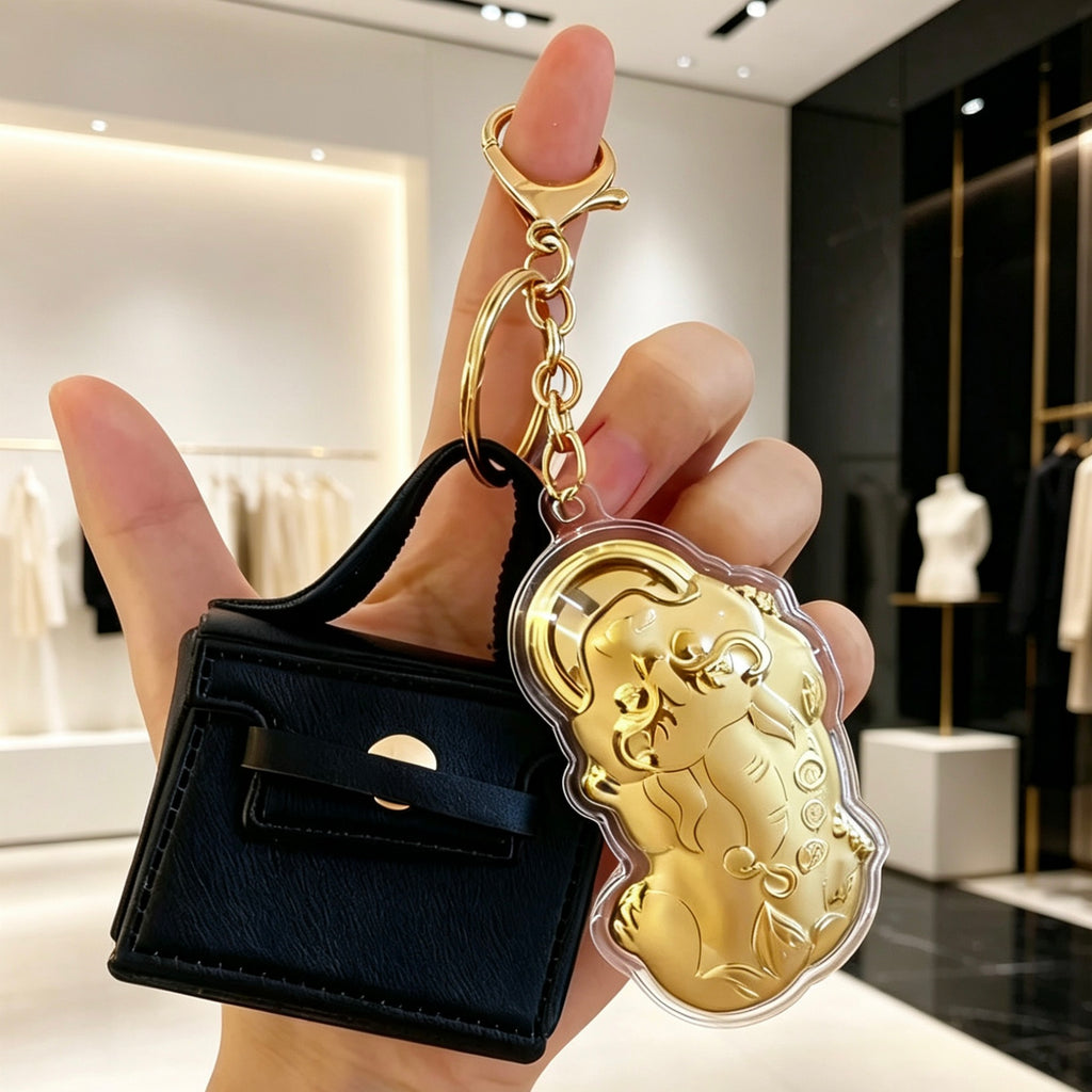 Gold Foil Feng Shui Pixiu Lucky Keychain