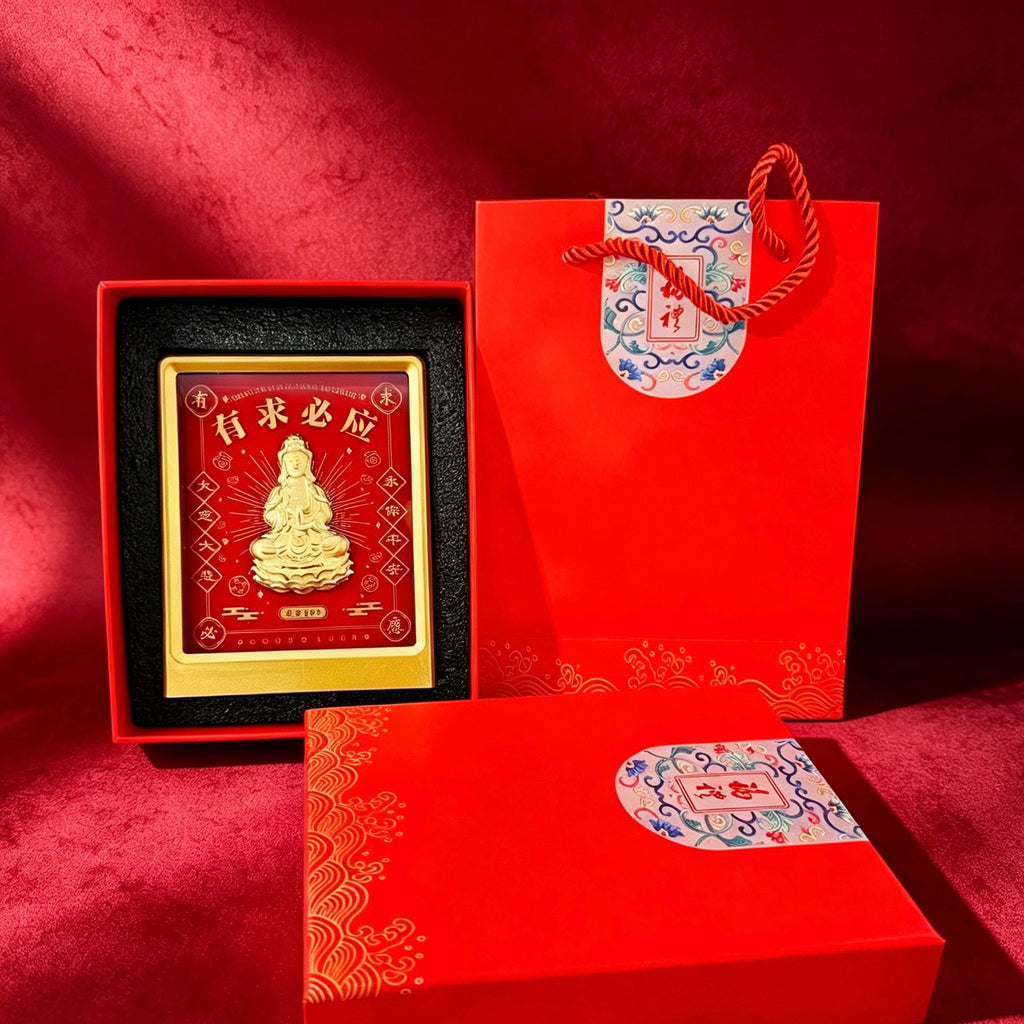 Gold Foil Guanyin Buddha Blessing Protection Gift with Gift Box