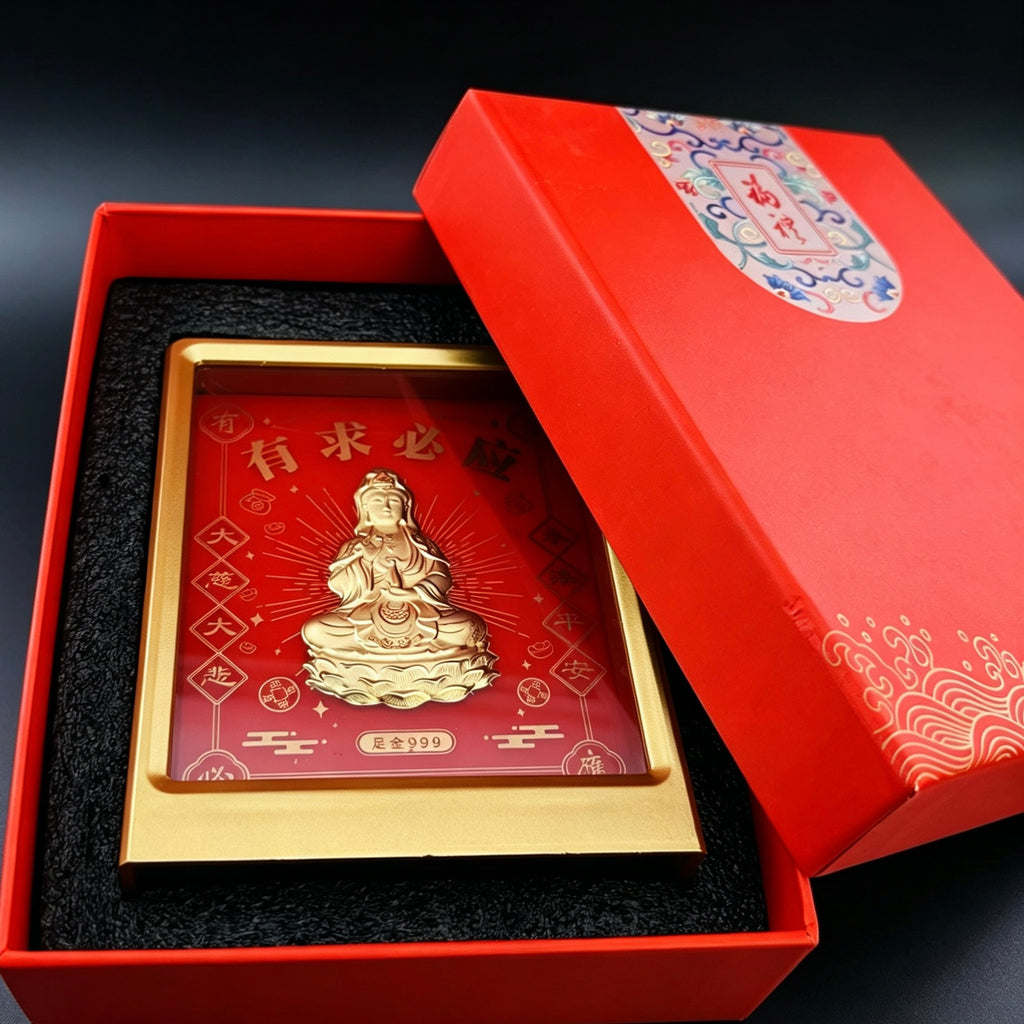 Gold Foil Guanyin Buddha Blessing Protection Gift with Gift Box