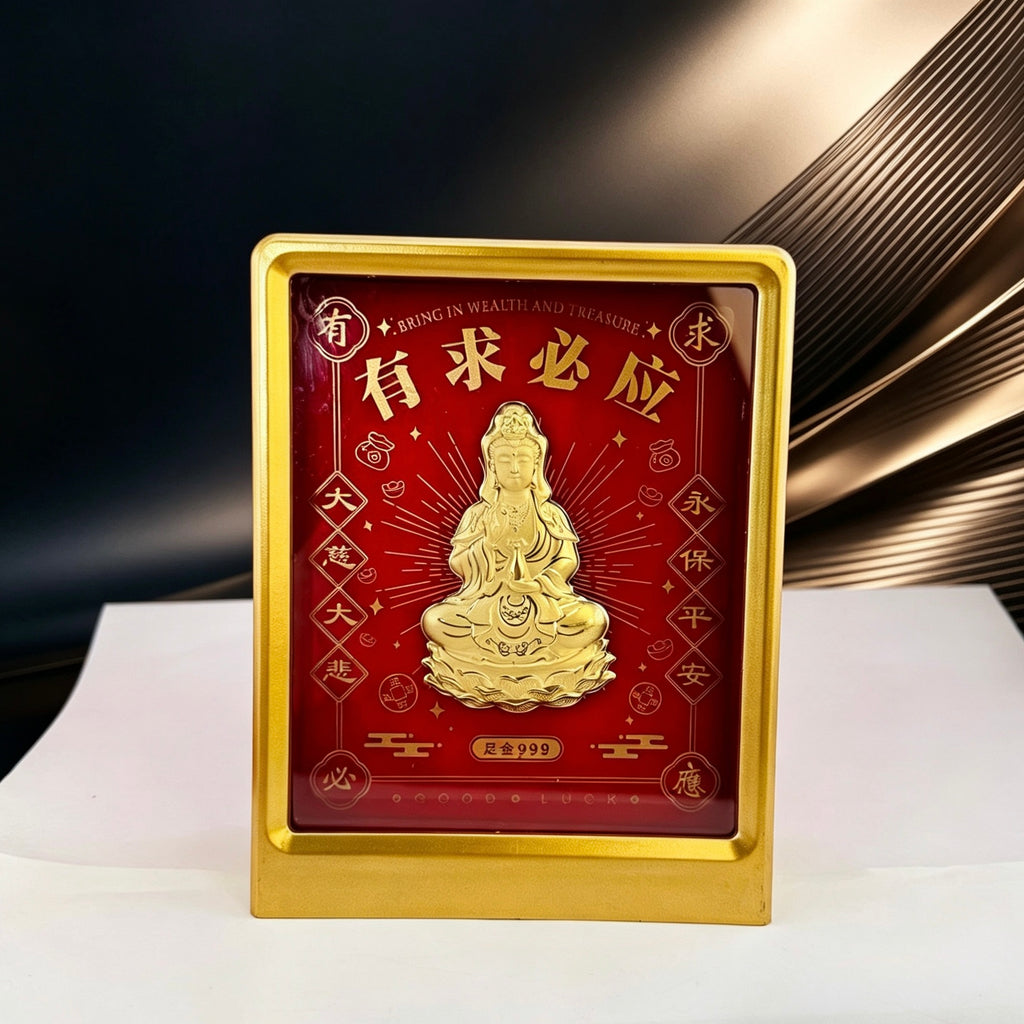 Gold Foil Guanyin Buddha Blessing Protection Gift with Gift Box