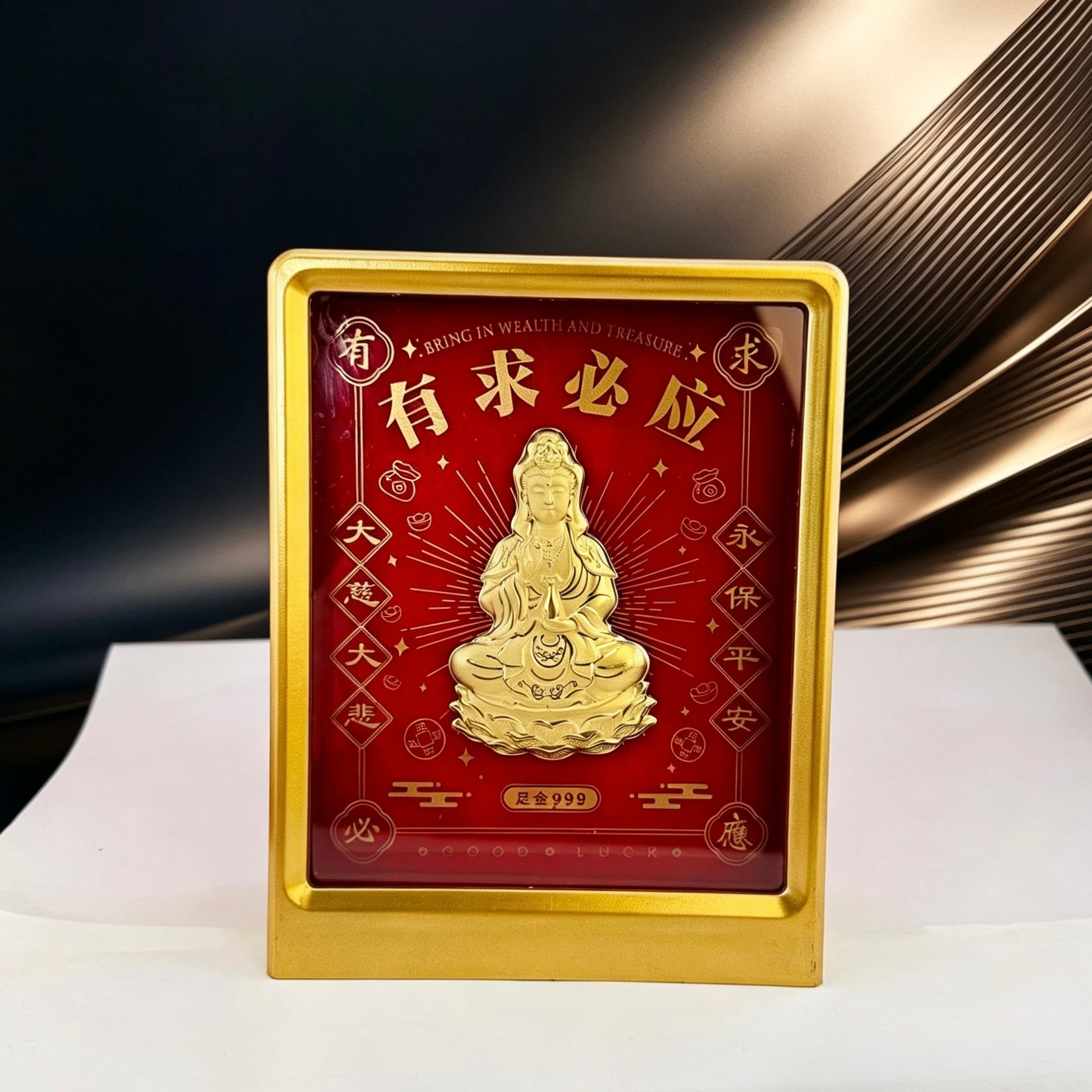Gold Foil Guanyin Buddha Blessing Protection Gift with Gift Box