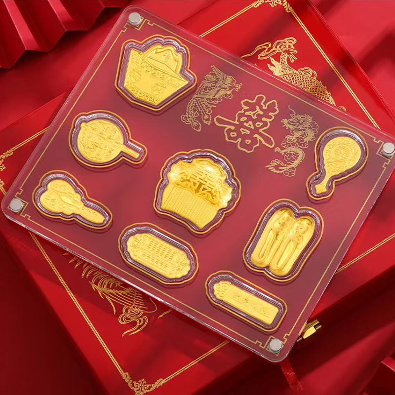 Luxury Classical Gold Medal Eight Treasures Design Collectible Gift Plaque with Wooden Box