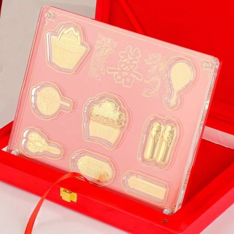 Luxury Classical Gold Medal Eight Treasures Design Collectible Gift Plaque with Wooden Box