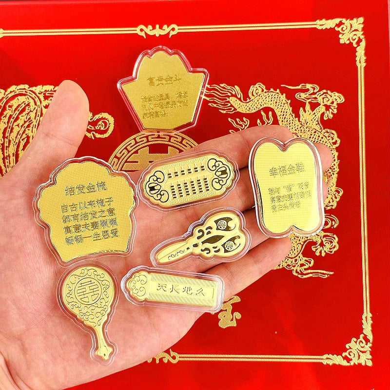Luxury Classical Gold Medal Eight Treasures Design Collectible Gift Plaque with Wooden Box