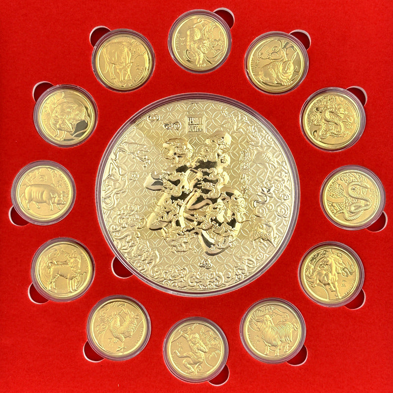 Gold Foil Chinese Zodiac Blessing Ornament Fu Character Lucky Display Set