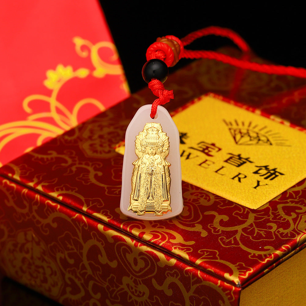 Chinese Mazu Blessing Pendant Amulet Gold Religious Charm Necklace Lucky Protection Gift Set