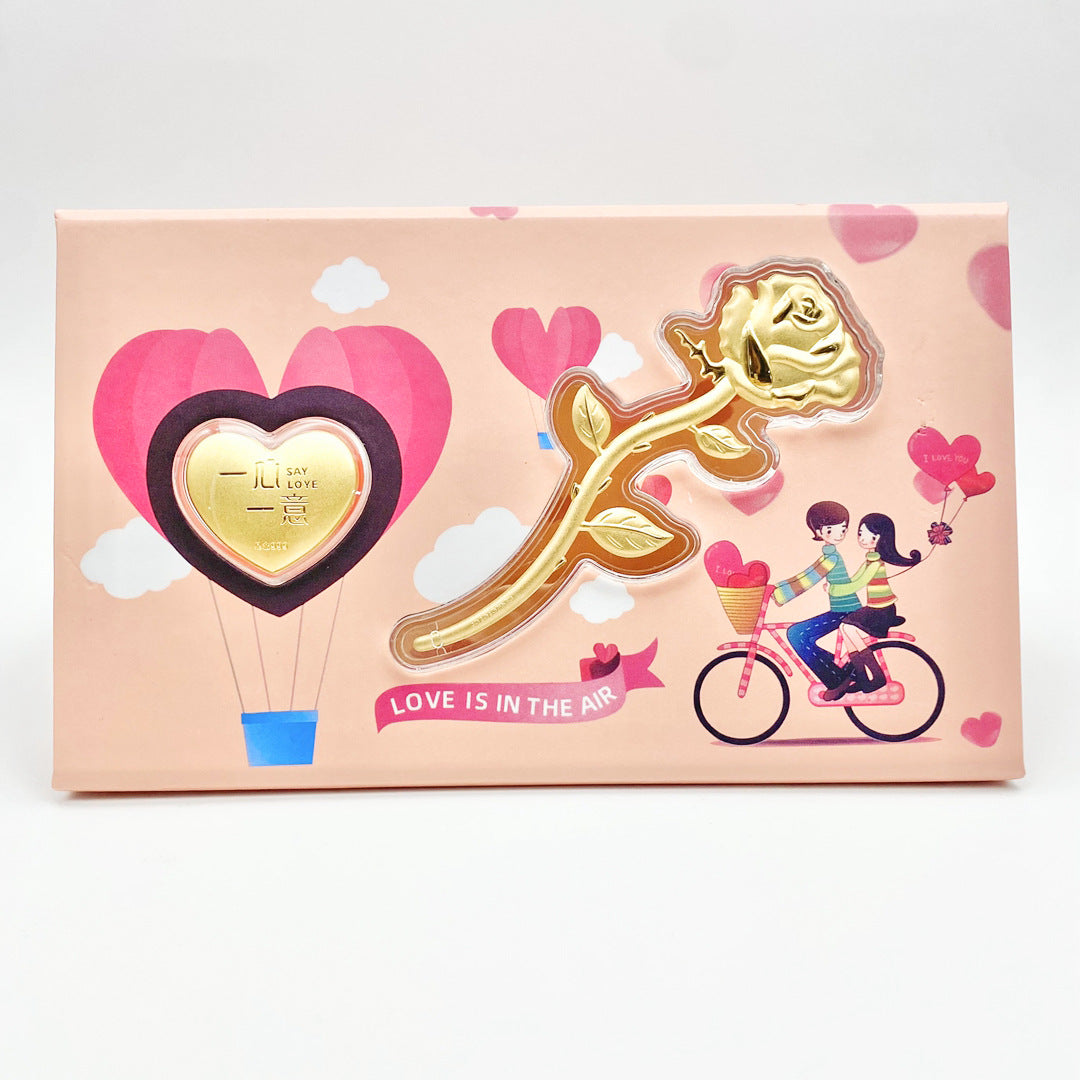 Romantic Love Gift Set – Elegant Gold Rose & Love Ornament