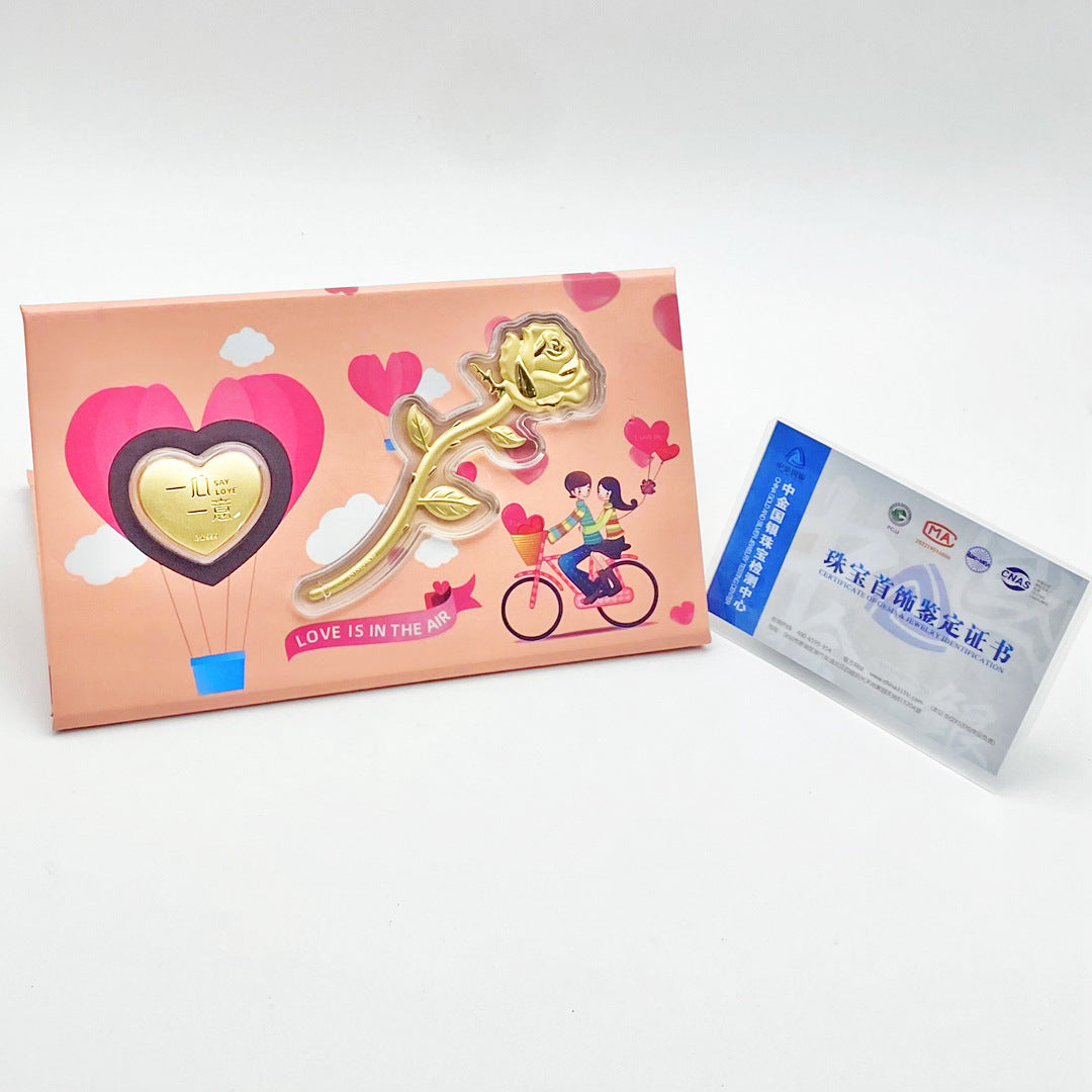 Romantic Love Gift Set – Elegant Gold Rose & Love Ornament