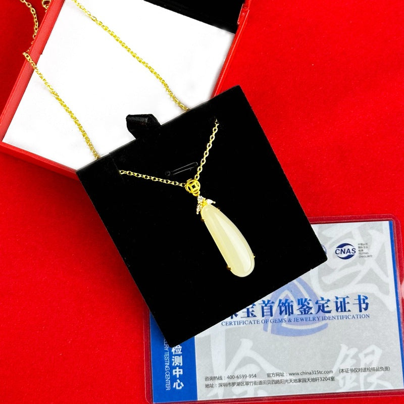 White Jade Fu Bean Necklace – Luck & Blessing Charm