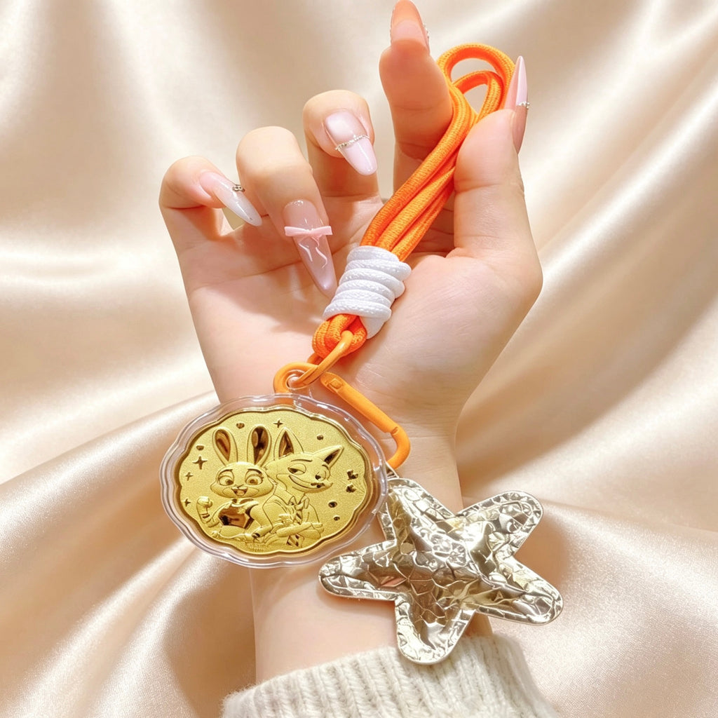Lucky Year Keychain – Pure Gold 999 Cartoon Pendant