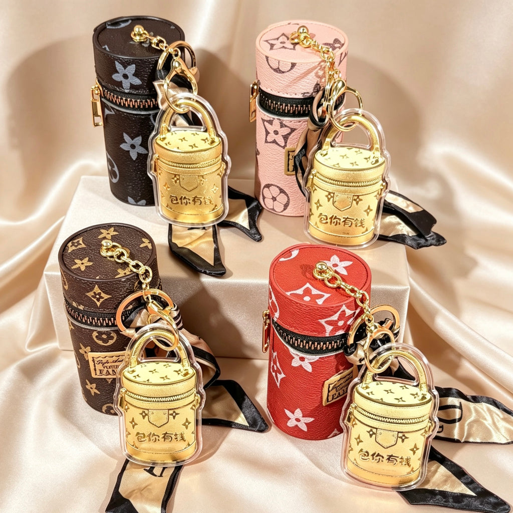 Lucky Wealth Bucket Bag Keychain – Pure Gold Prosperity Charm
