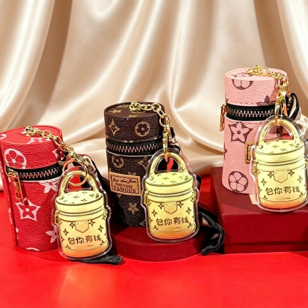 Lucky Wealth Bucket Bag Keychain – Pure Gold Prosperity Charm