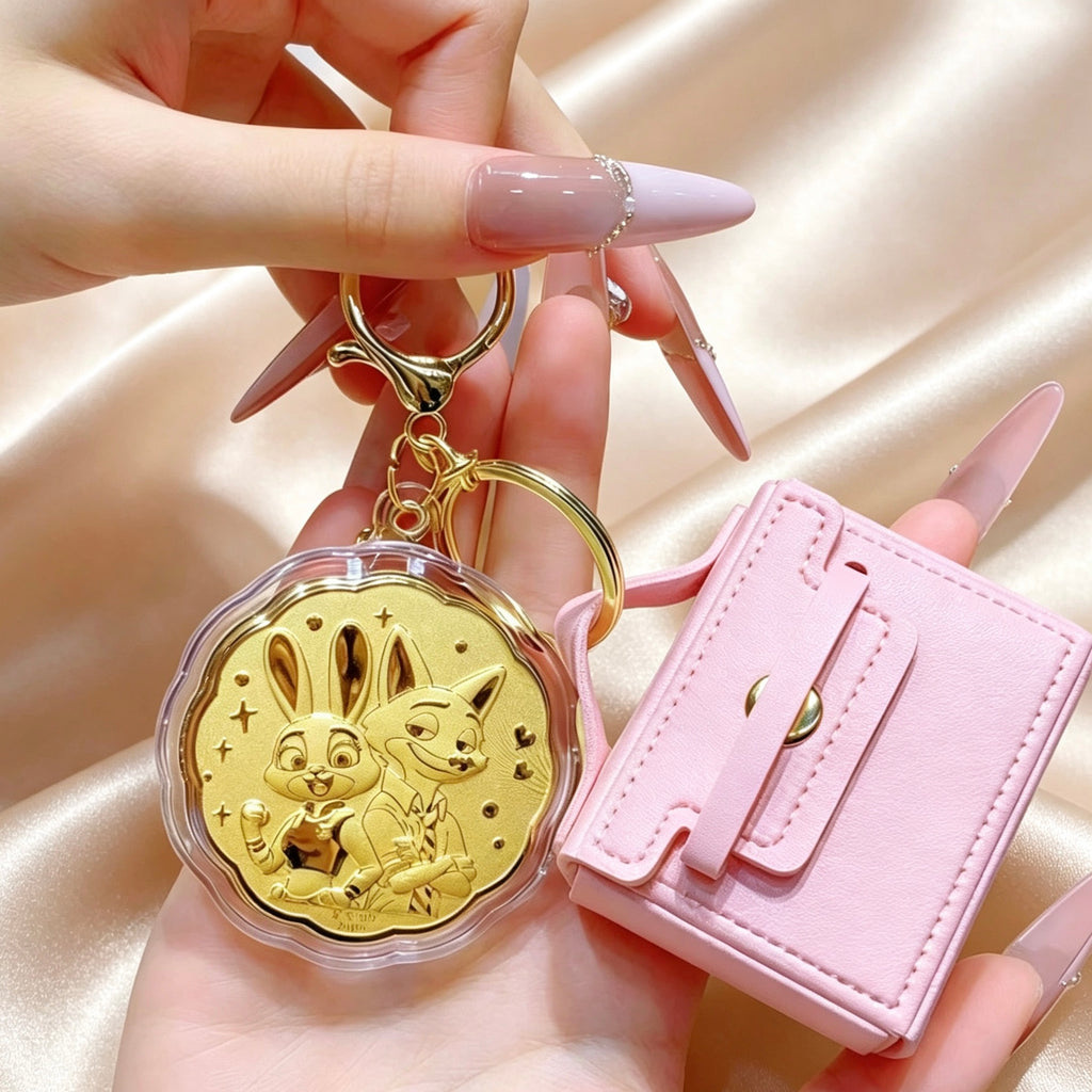 Lucky Year Keychain – Pure Gold 999 Cartoon Pendant