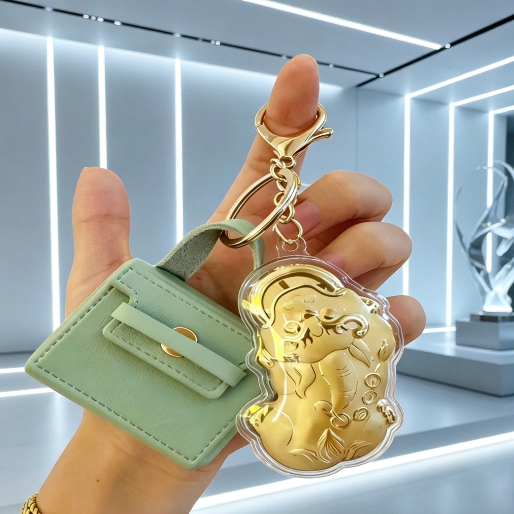 Gold Foil Feng Shui Pixiu Lucky Keychain