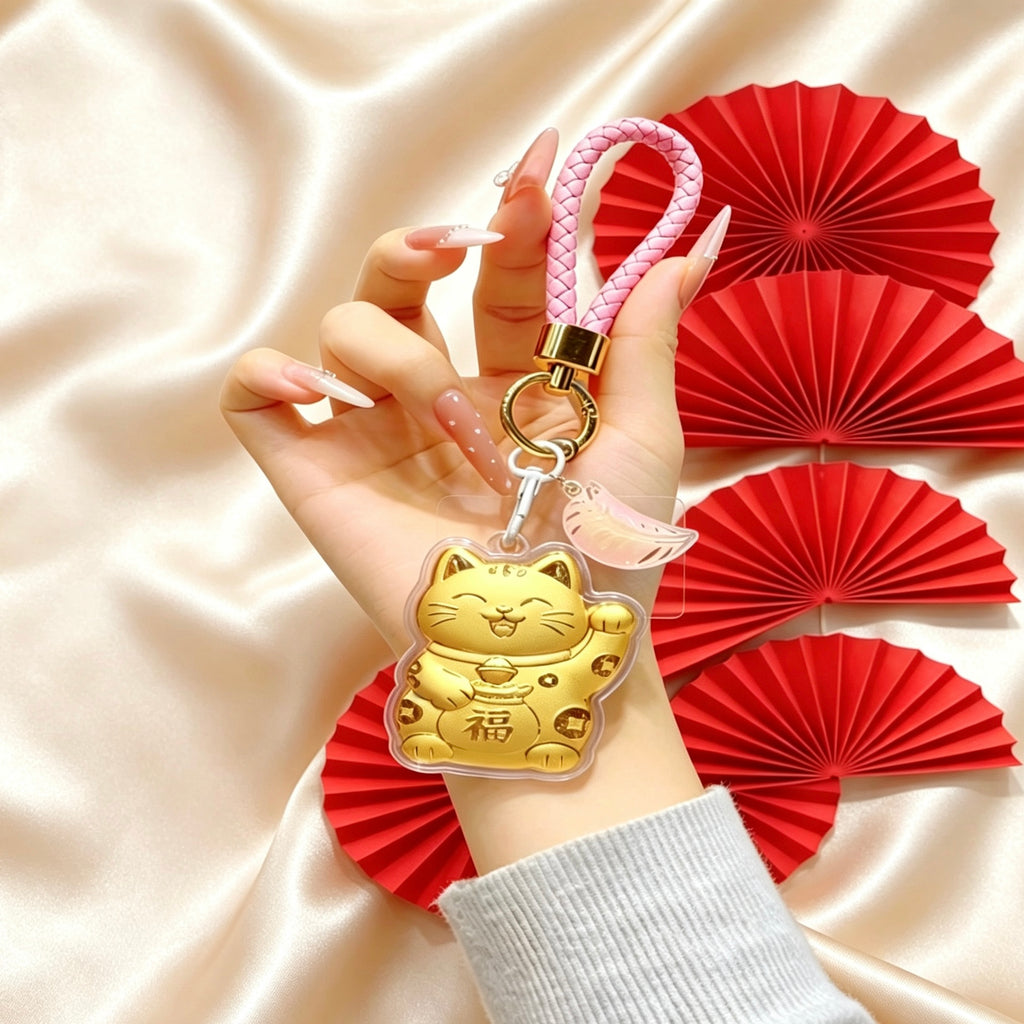 Lucky Maneki Neko Keychain – Wealth & Fortune Charm