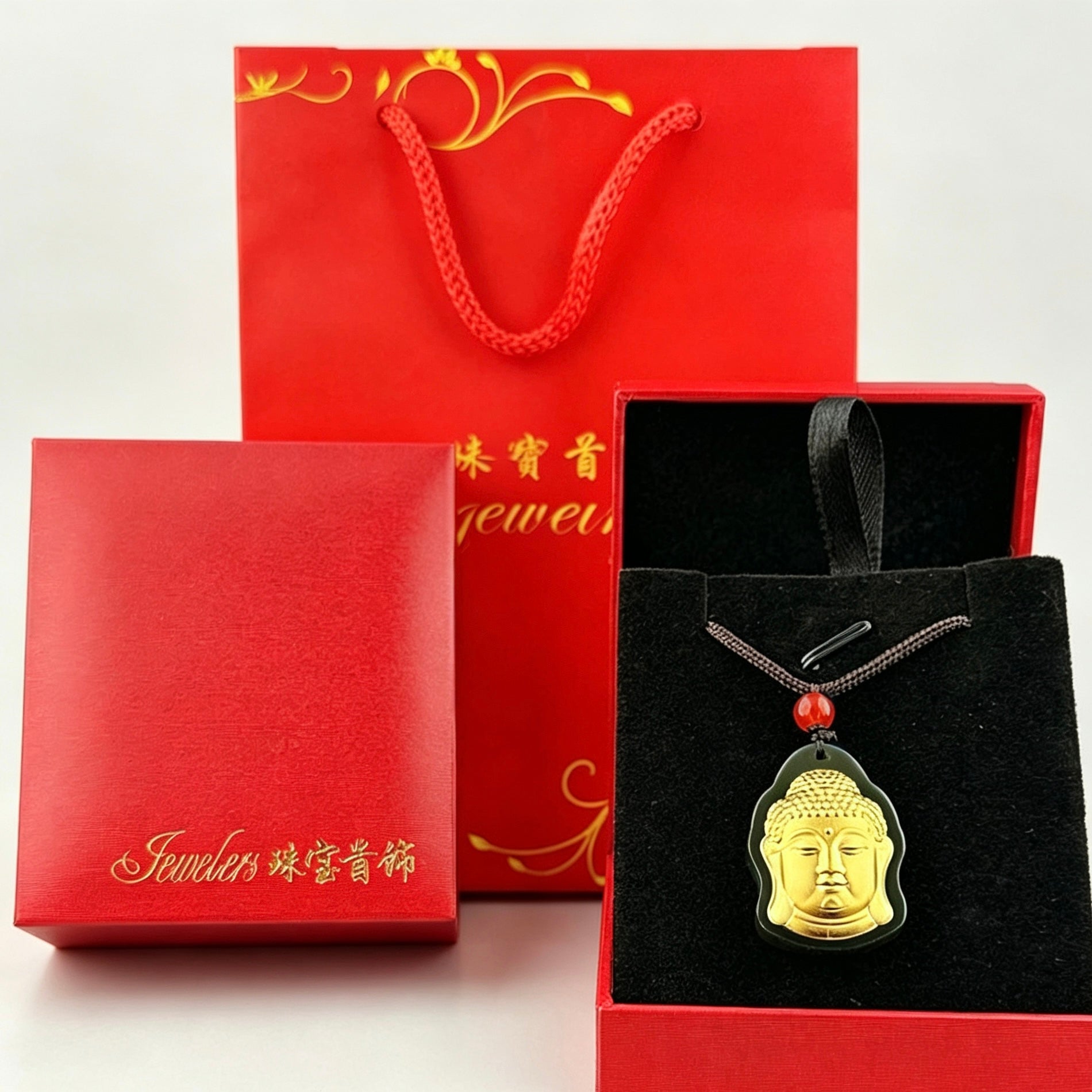 Hetian Jade Maitreya Buddha Pendant Gold Inlay Smile Buddha Lucky Amulet Necklace