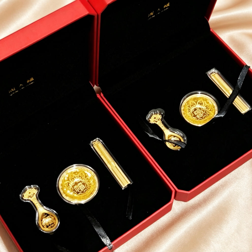 Luxury Medal Ornament Chinese Style Gold Foil Three Treasures Gift Set