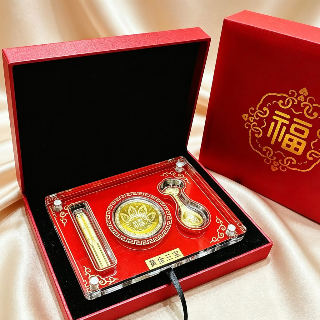 Luxury Medal Ornament Chinese Style Gold Foil Three Treasures Gift Set