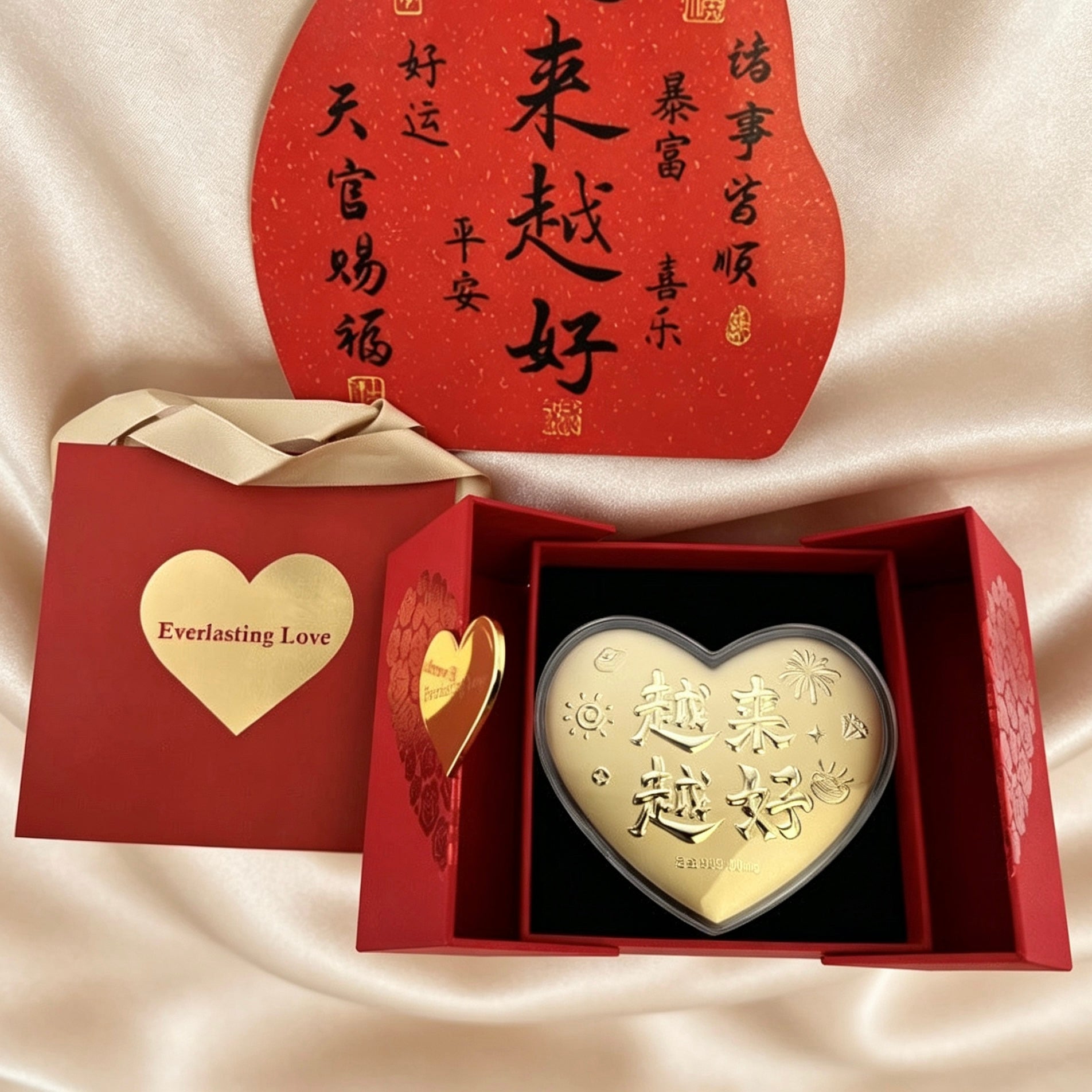 Gold Foil Heart Shape Blessing Romantic Gift with Gift Box