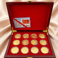 Gold Foil Chinese Zodiac Coin Set Collectible Feng Shui Gift with Wooden Box