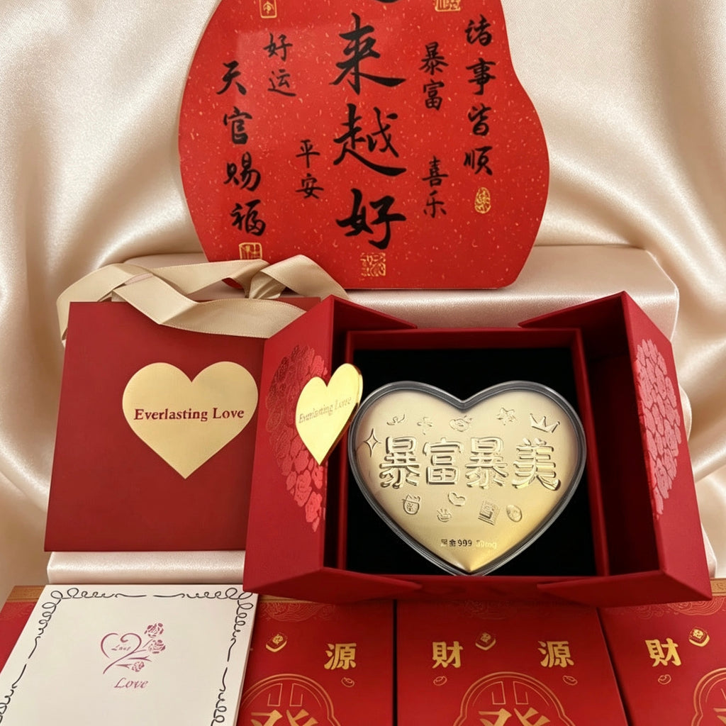 Gold Foil Heart Shape Blessing Romantic Gift with Gift Box