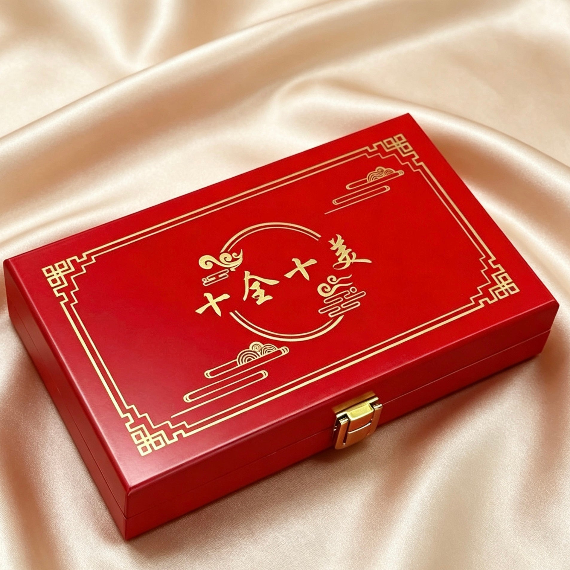 Chinese Gold Ingot Set Ten Perfect Ingots Wealth Lucky Decoration Wooden Box