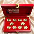 Chinese Gold Ingot Set Ten Perfect Ingots Wealth Lucky Decoration Wooden Box