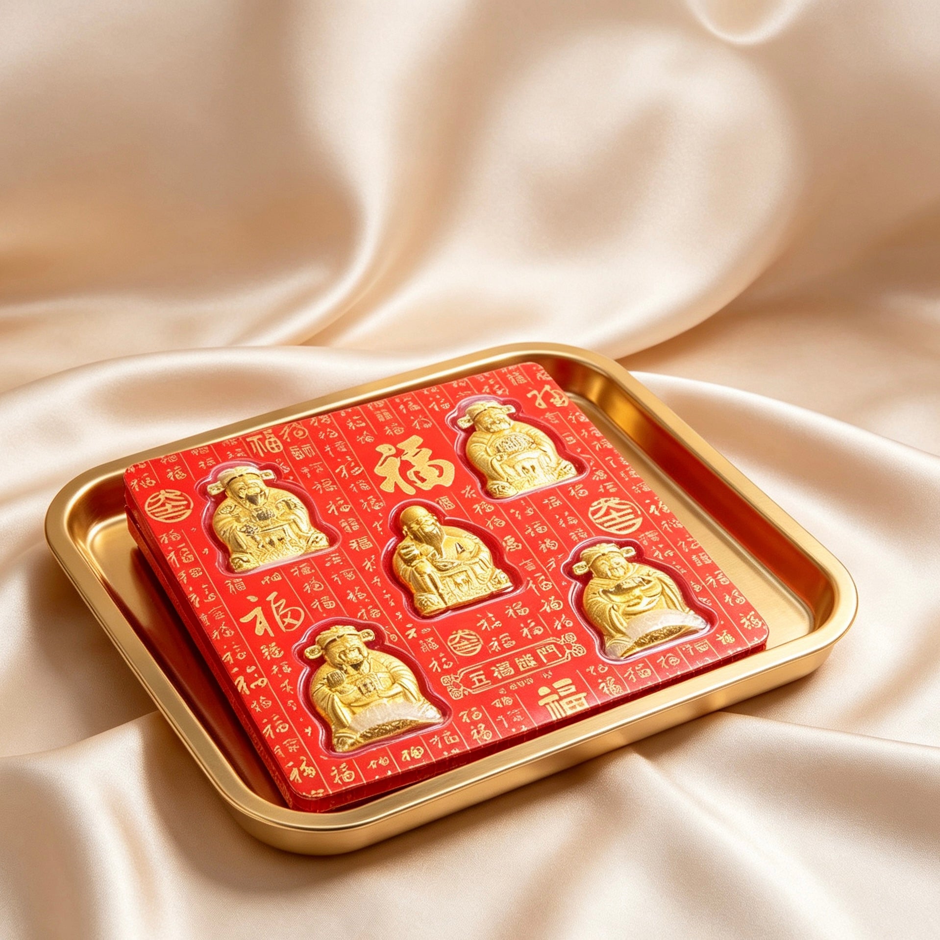 Chinese Wealth Three/Five Gods of Fortune Lucky Money Blessing Display Gift Set