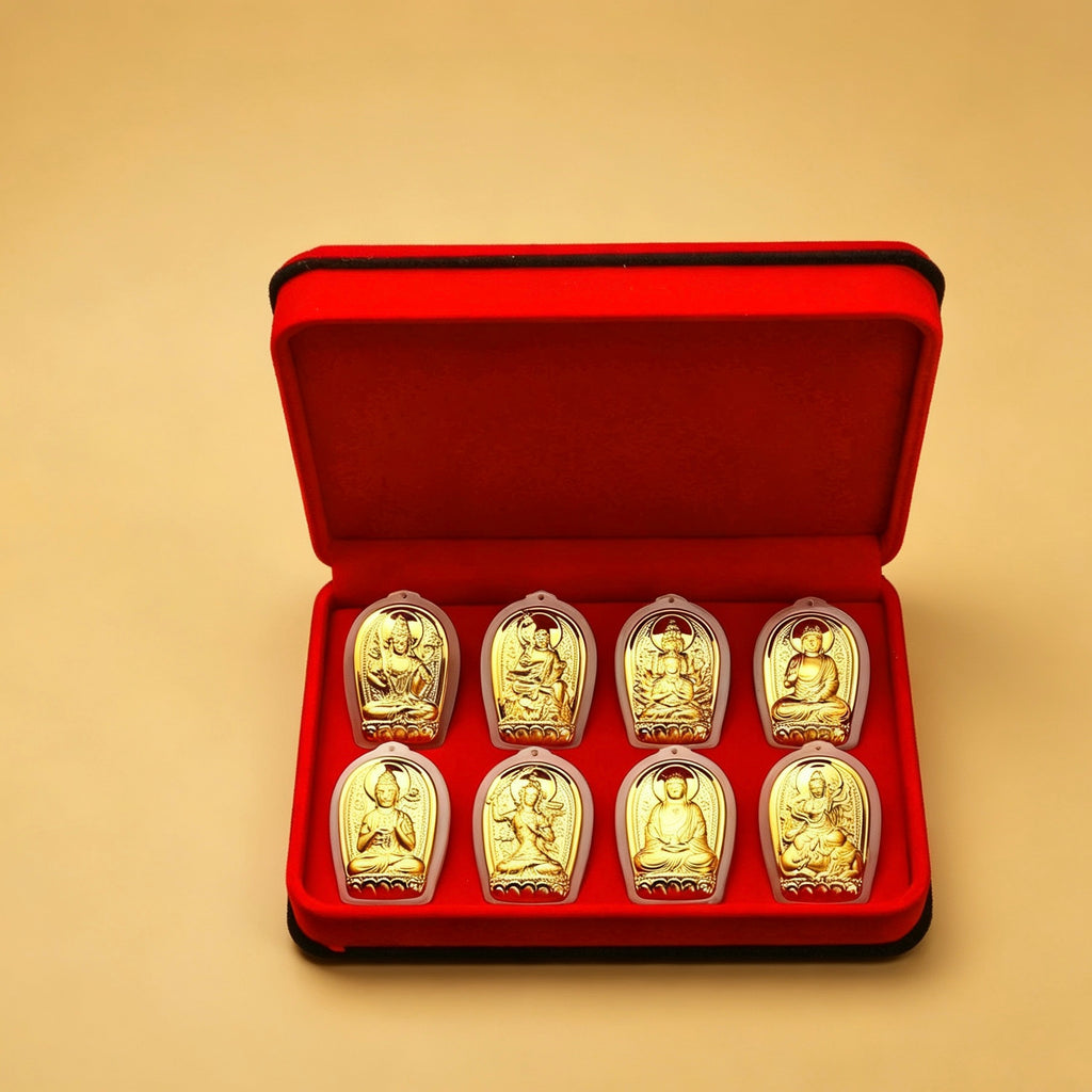 Chinese Zodiac Guardian Buddha Gold Statue Feng Shui Protection Ornament Gift Set