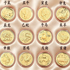 Gold Foil Chinese Zodiac Coin Set Collectible Feng Shui Gift with Wooden Box