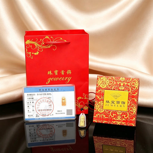 Chinese Mazu Blessing Pendant Amulet Gold Religious Charm Necklace Lucky Protection Gift Set