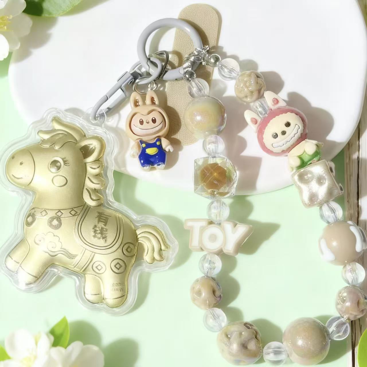 Gold Foil Lucky Horse Keychain Wealth Prosperity Cute Pony