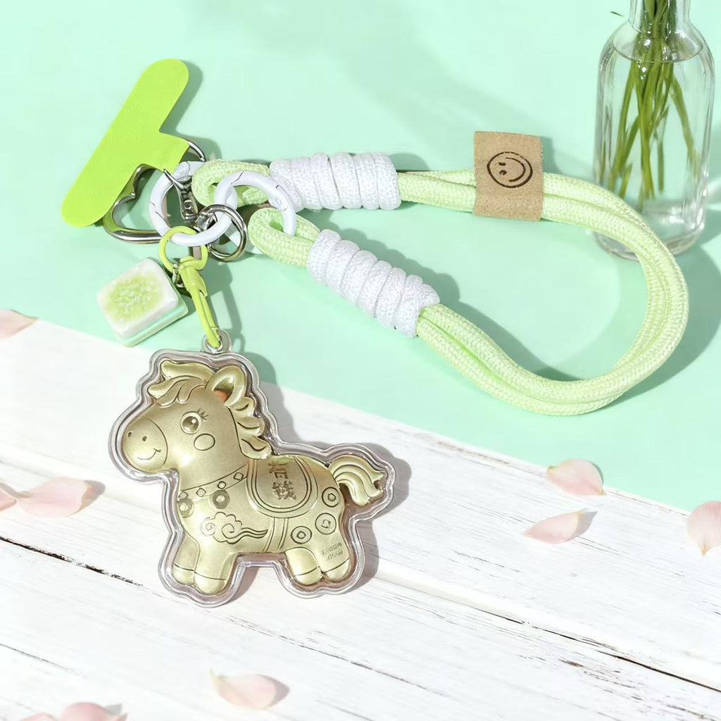 Gold Foil Lucky Horse Keychain Wealth Prosperity Cute Pony
