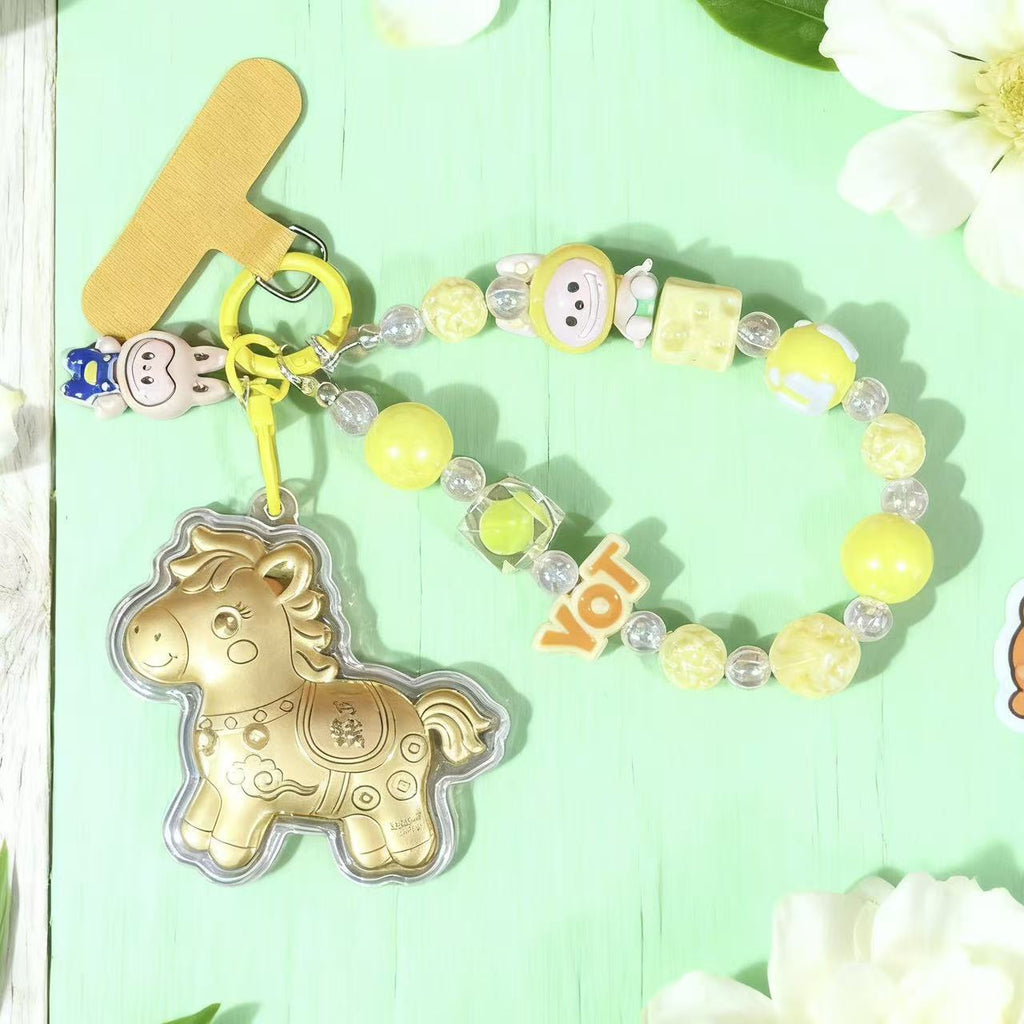 Gold Foil Lucky Horse Keychain Wealth Prosperity Cute Pony