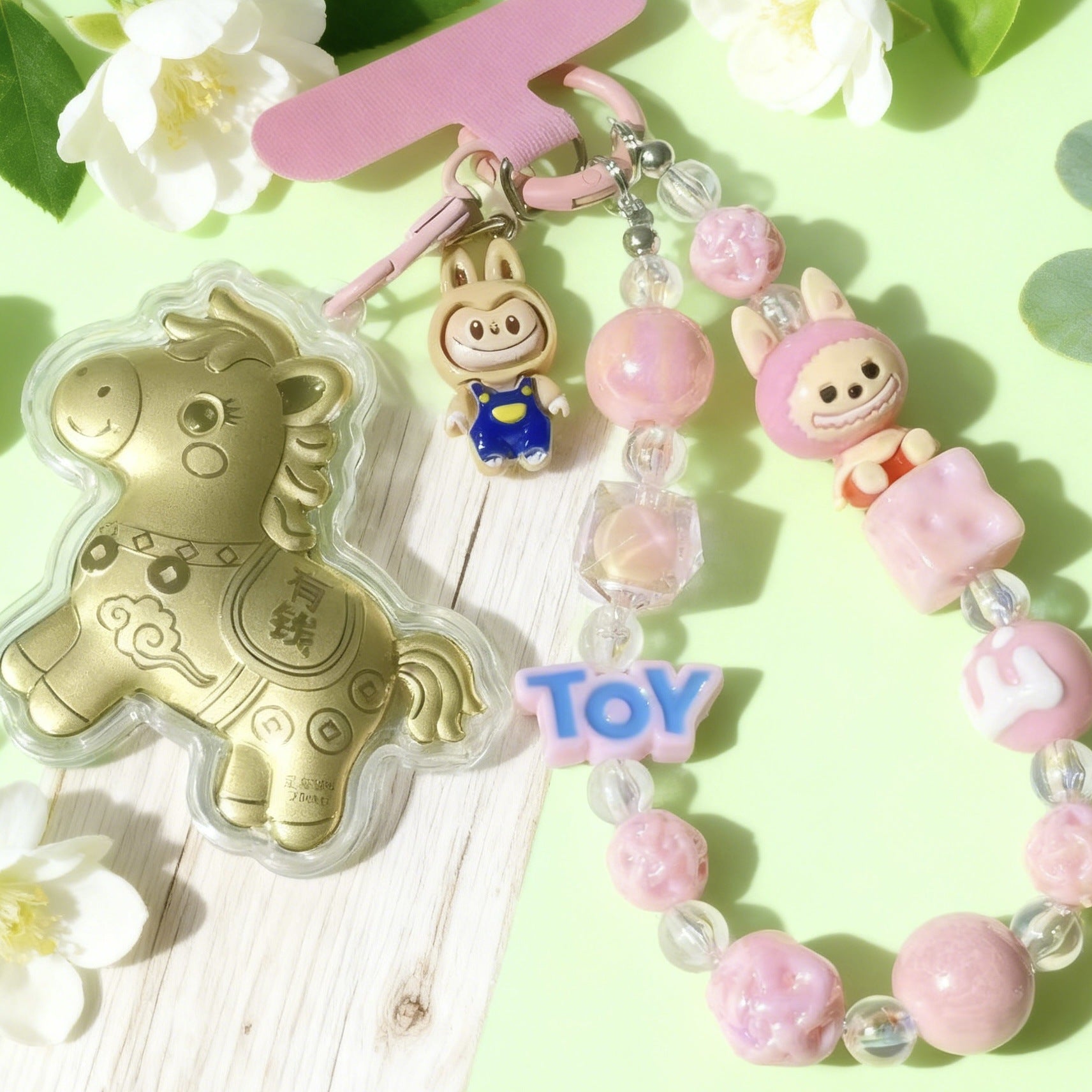 Gold Foil Lucky Horse Keychain Wealth Prosperity Cute Pony